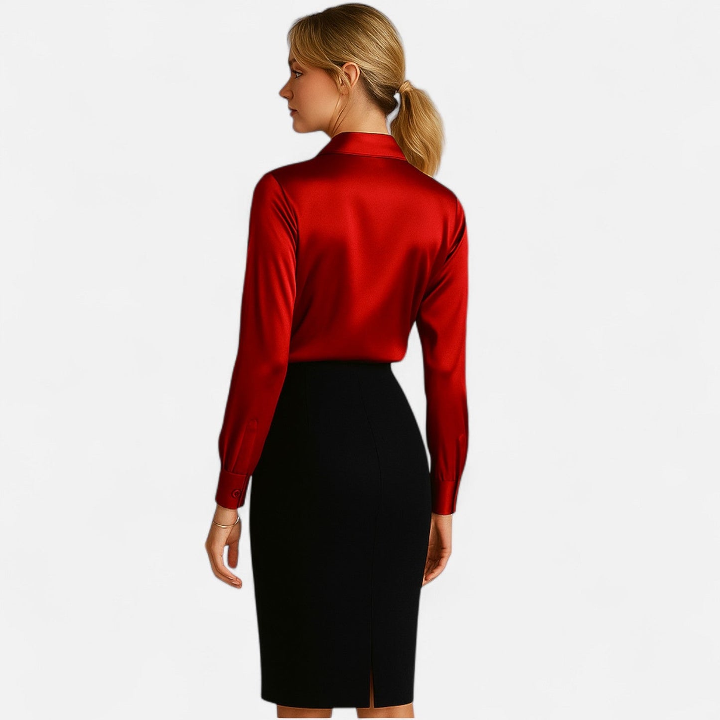 Damen Satin Bluse Langarm mit Eleganz