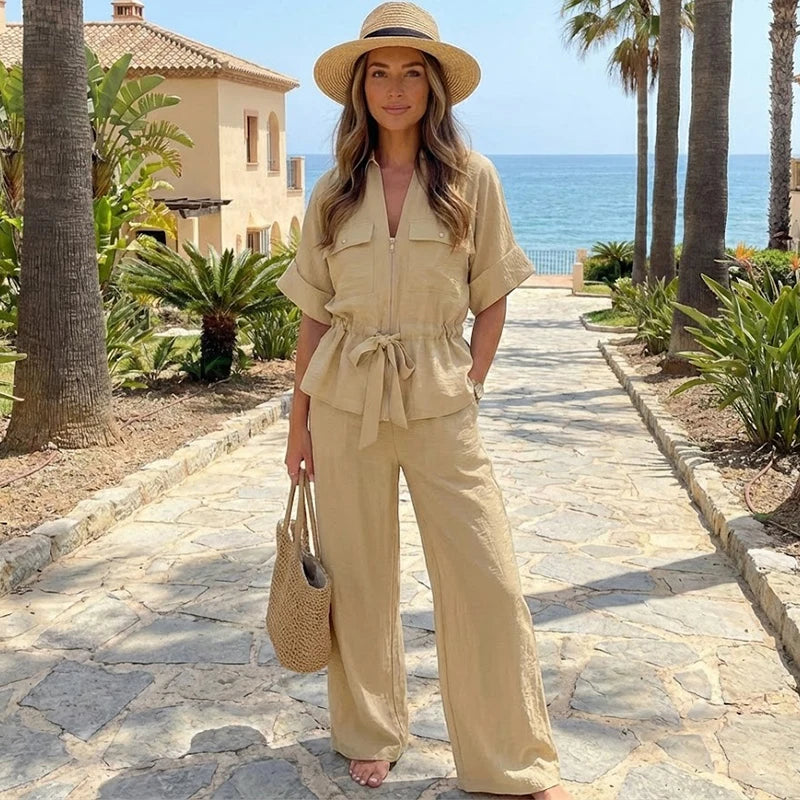 Elina | Bluse und Hose in Leinenoptik für stilvolle Sommertage