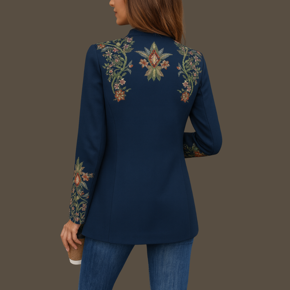 Valeria | Damen Blazer mit floraler Stickerei und Zierknoepfen