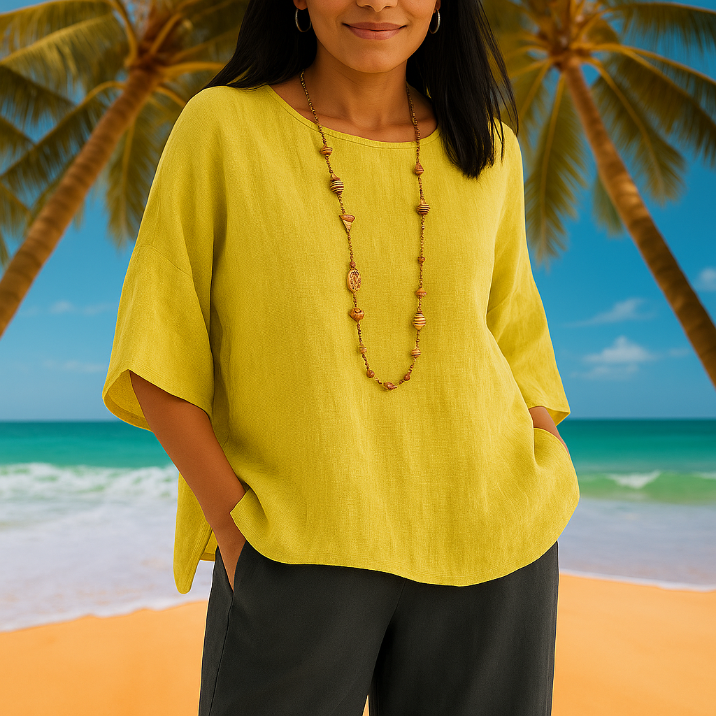 Damen Leinen Sommeroberteil mit 3/4-Ärmeln