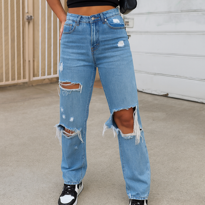 Damen Ripped High Waist Jeans – Stilvoll und Bequem