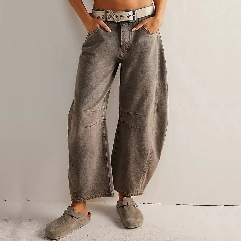 Damen Hohe Taille Weite Beinform Jeans