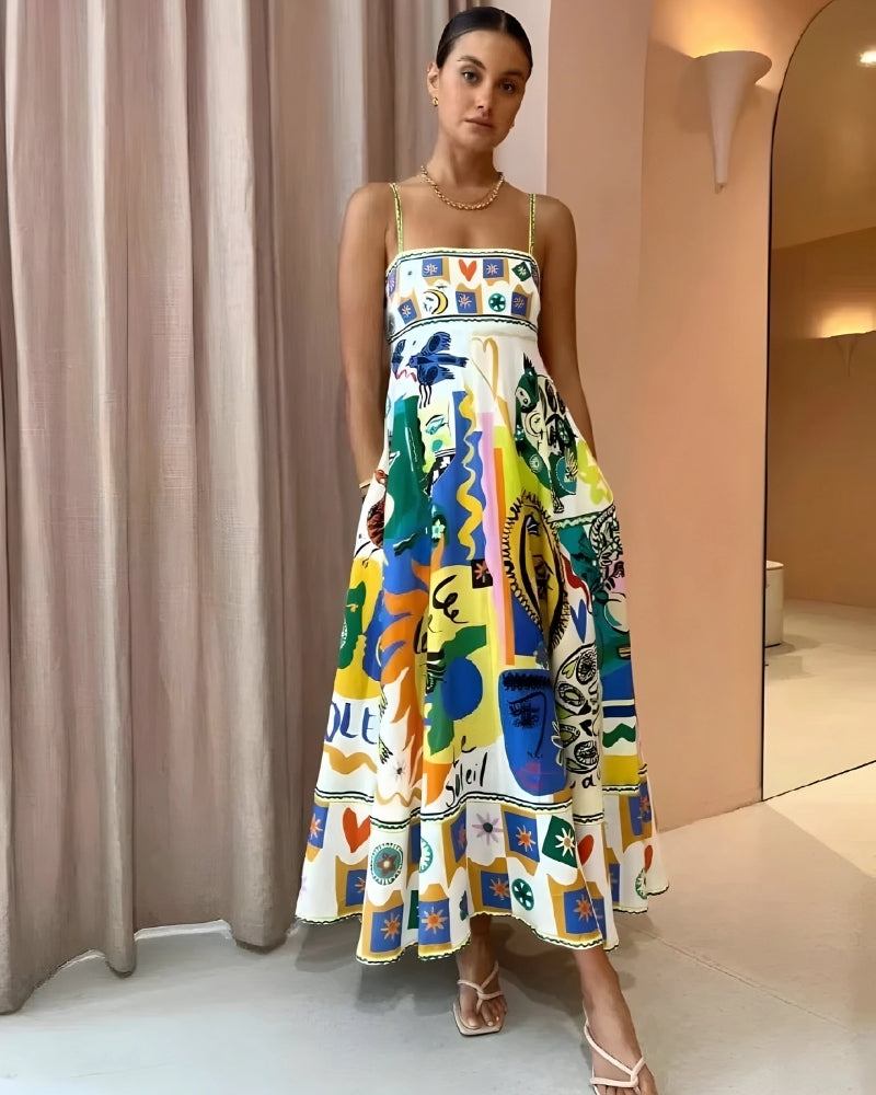 Damen Leinen Sommerkleid mit lebhaften Farben