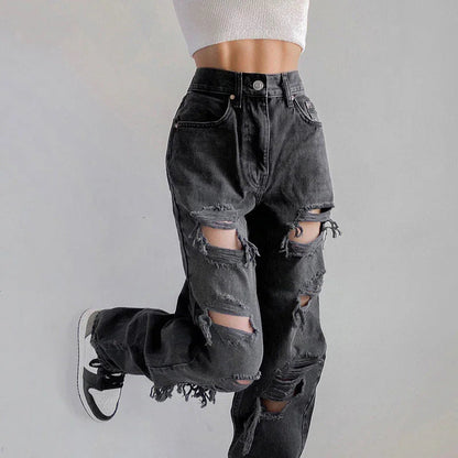 Damen Ripped Denim Jeans mit Rohsaum