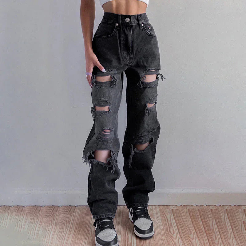 Damen Ripped Denim Jeans mit Rohsaum