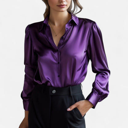 Damen Satin Bluse Langarm mit Eleganz