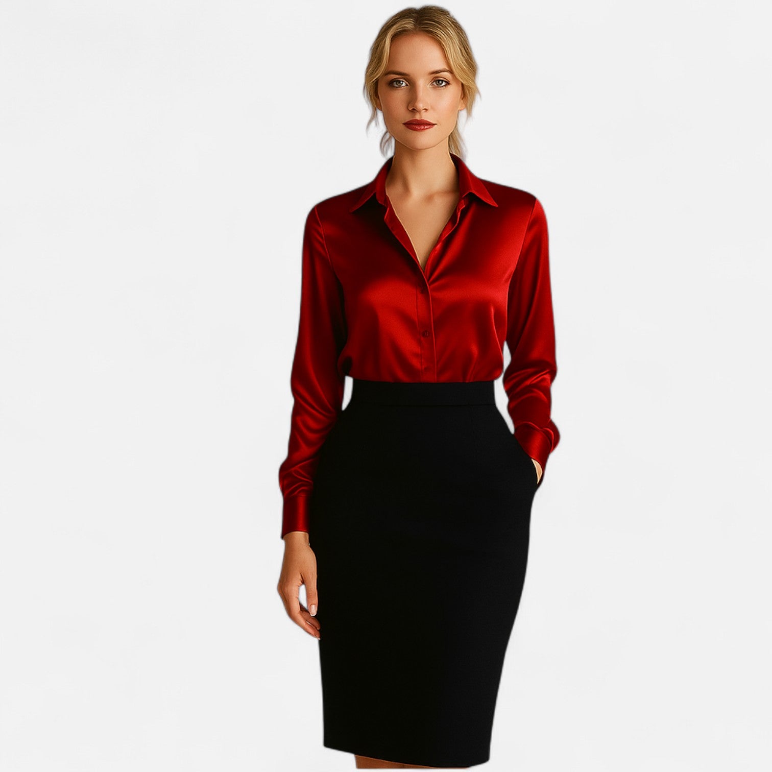 Damen Satin Bluse Langarm mit Eleganz