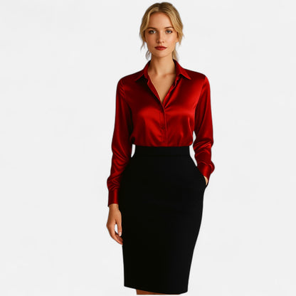 Damen Satin Bluse Langarm mit Eleganz