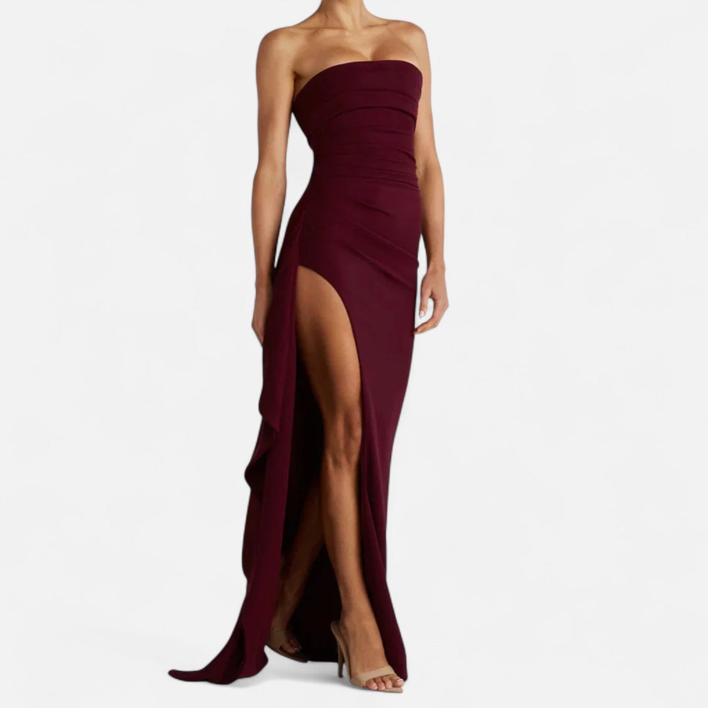 Damen Strapless Kleid mit hohem Schlitz – Moderne Eleganz