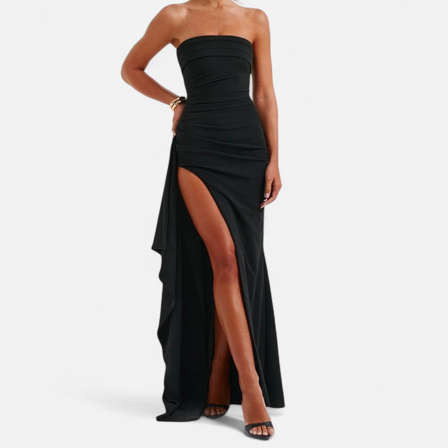 Damen Strapless Kleid mit hohem Schlitz – Moderne Eleganz