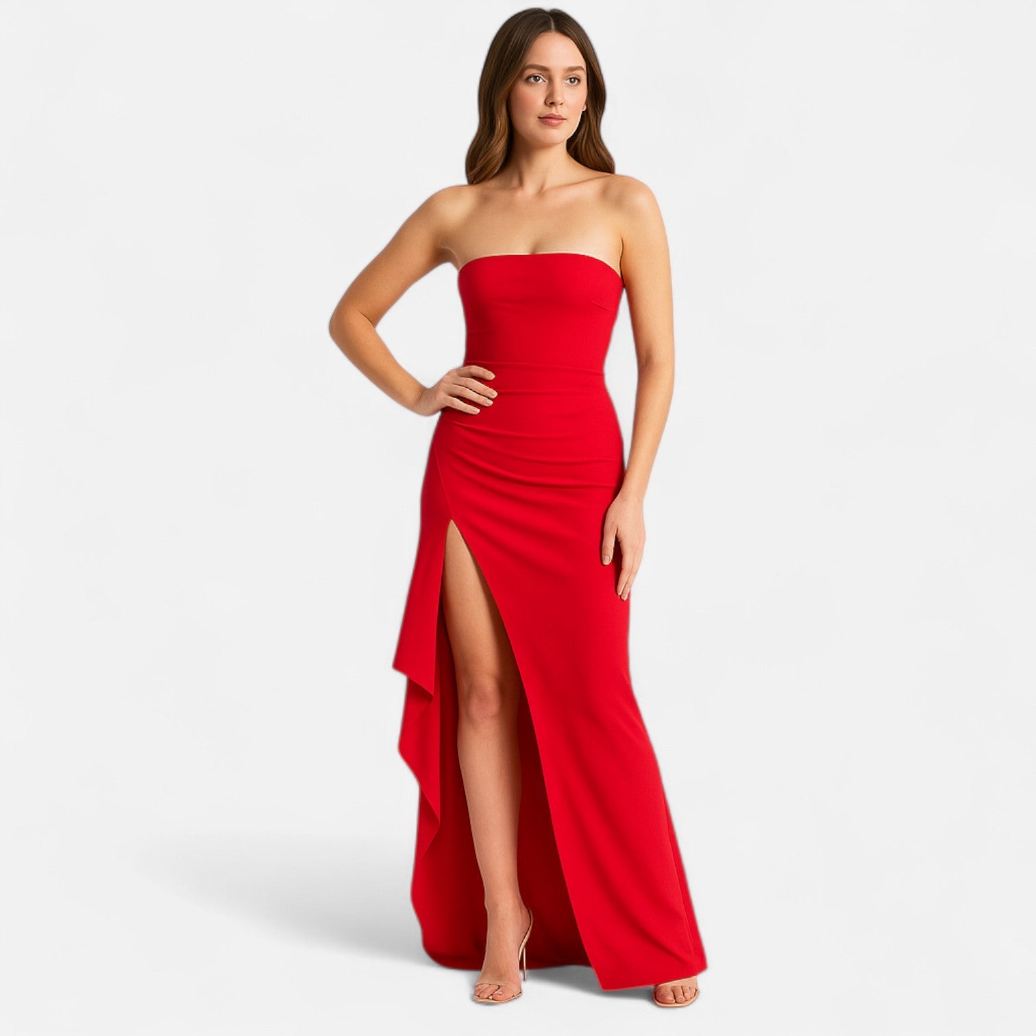 Damen Strapless Kleid mit hohem Schlitz – Moderne Eleganz