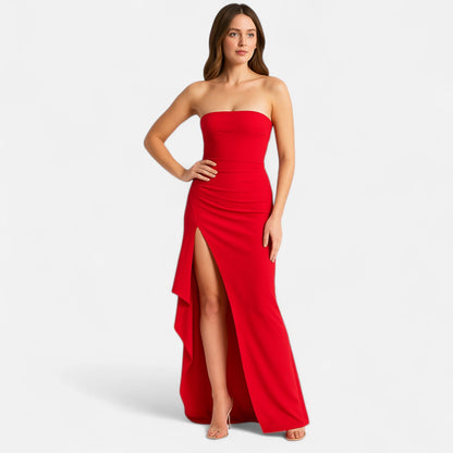 Damen Strapless Kleid mit hohem Schlitz – Moderne Eleganz