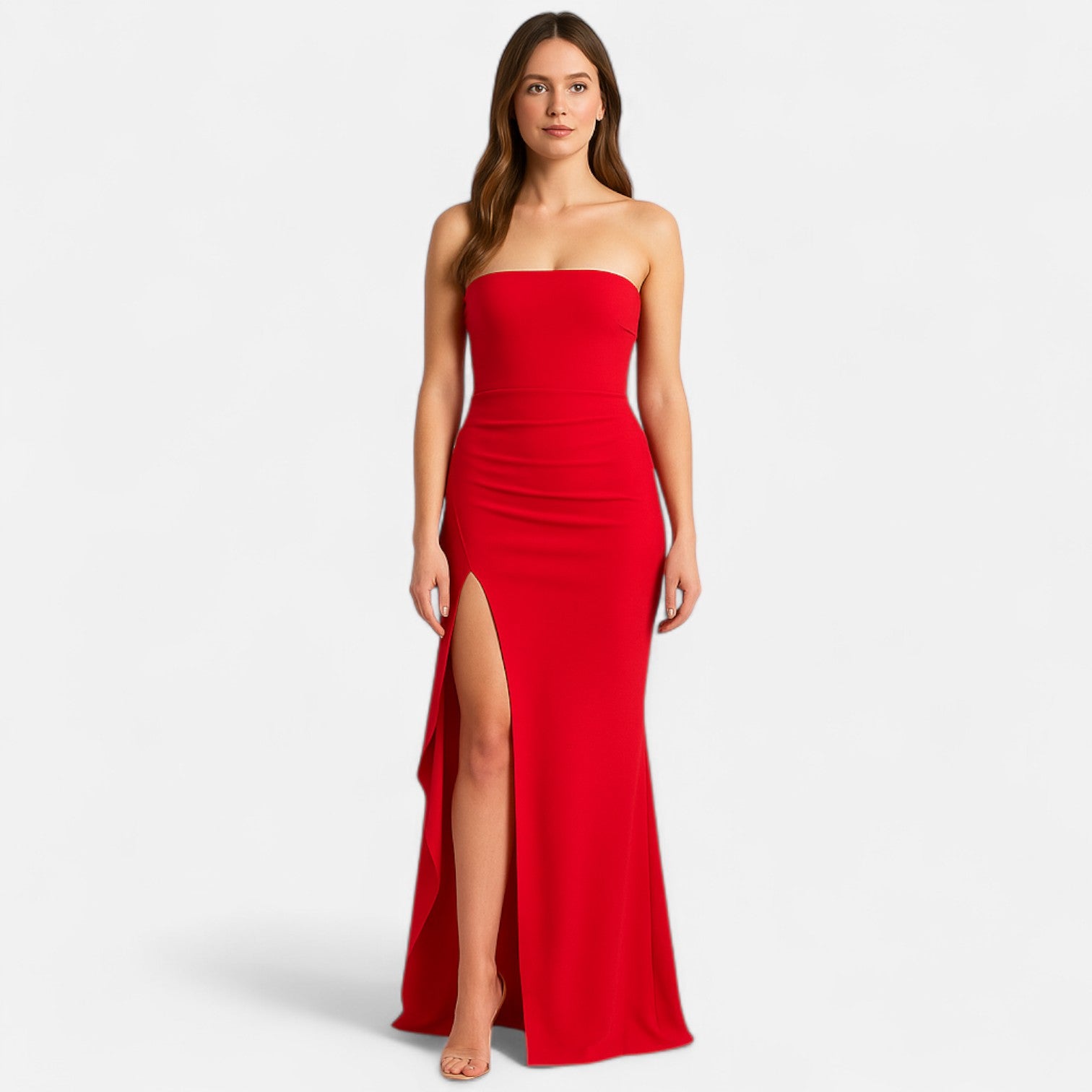 Damen Strapless Kleid mit hohem Schlitz – Moderne Eleganz