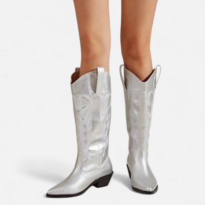 Damen Western Stiefel mit Blockabsatz im klassischen Cowgirl-Stil