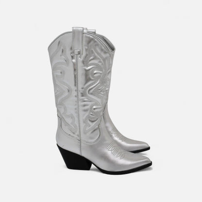 Damen Western Stiefel mit Blockabsatz im klassischen Cowgirl-Stil
