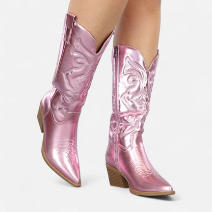 Damen Western Stiefel mit Blockabsatz im klassischen Cowgirl-Stil