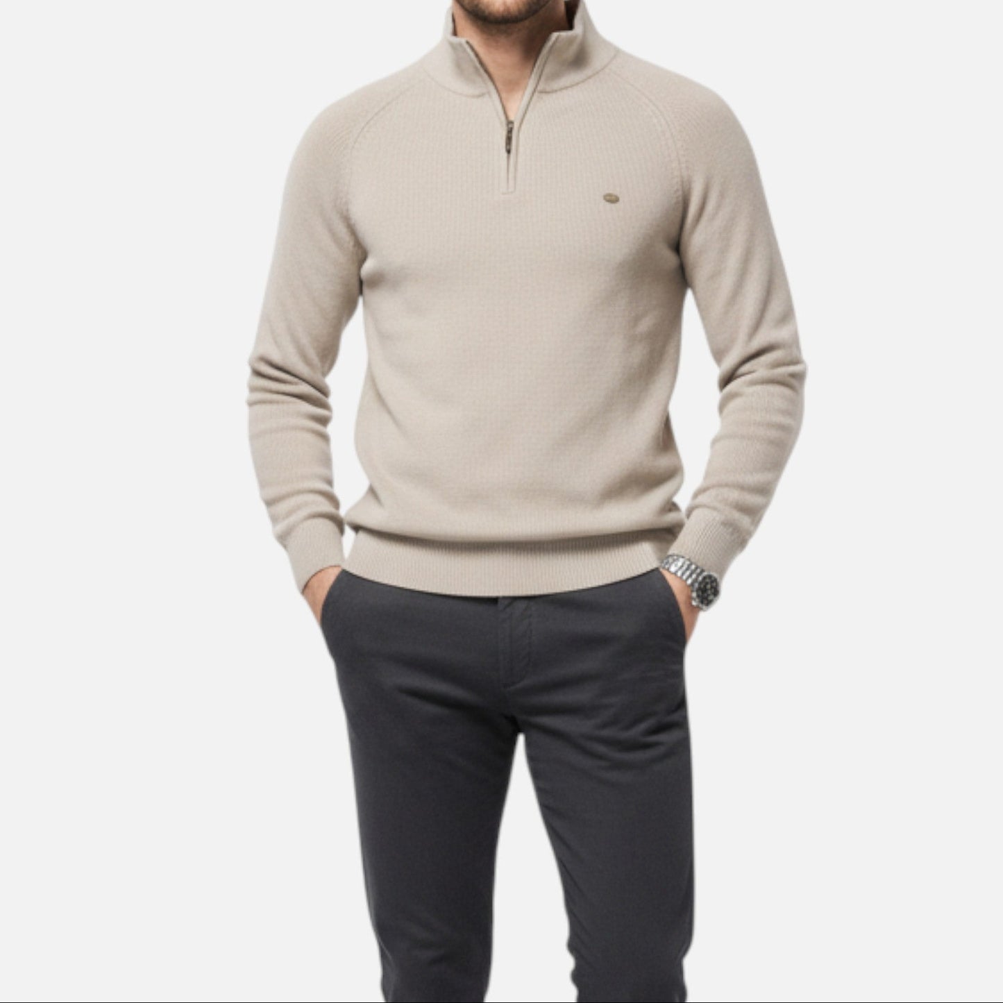 Valerio | Stilvoller Feinstrick Pullover mit Reissverschlusskragen für Herren