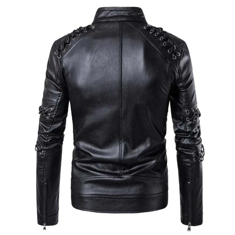 Herren Bikerjacke mit dekorativen Riemen