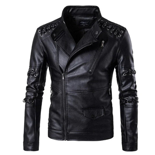 Herren Bikerjacke mit dekorativen Riemen