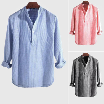 Herren Langarm Henley Shirt Gestreift