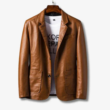 Herren Lederjacke mit Stehkragen und Knopfverschluss