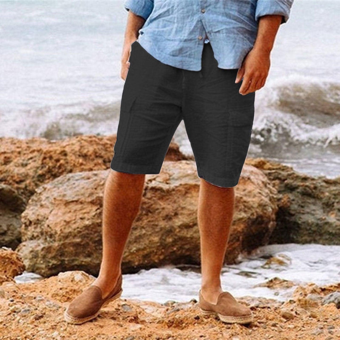 Herren Leinen Shorts Knie-lang Relaxed Fit