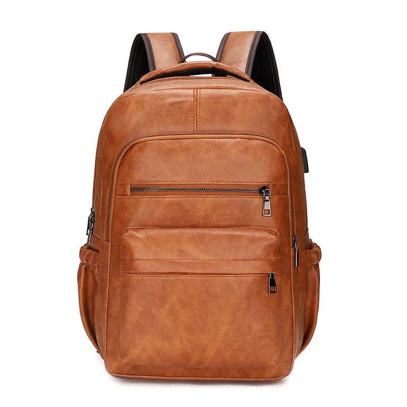 Herren Rucksack aus echtem Leder mit USB-Ladeanschluss