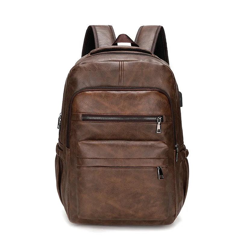 Herren Rucksack aus echtem Leder mit USB-Ladeanschluss