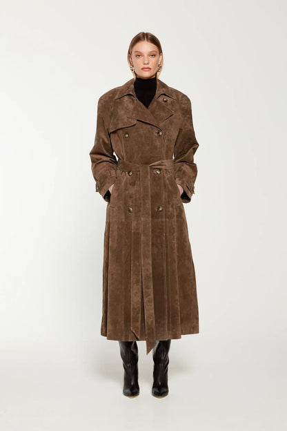 Lina | Eleganter Wildleder-Trenchcoat für Damen lang 0