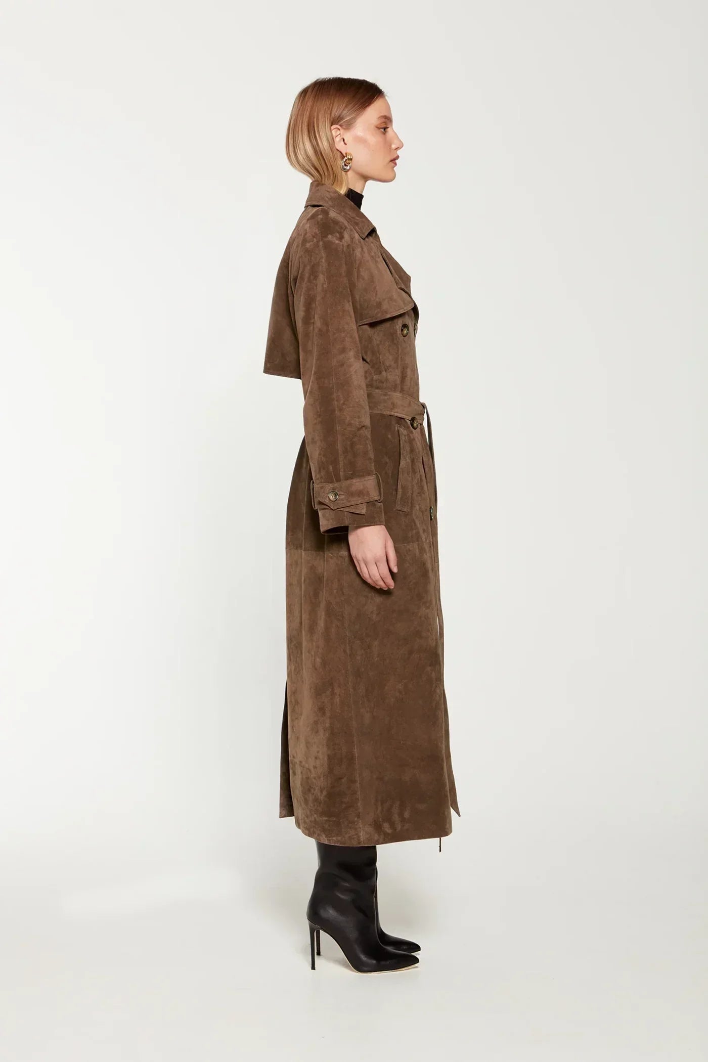 Lina | Eleganter Wildleder-Trenchcoat für Damen lang 1