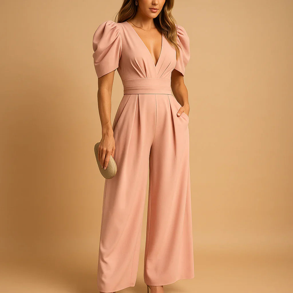 Camila | Eleganter Damen Jumpsuit mit weitem Bein und V-Ausschnitt