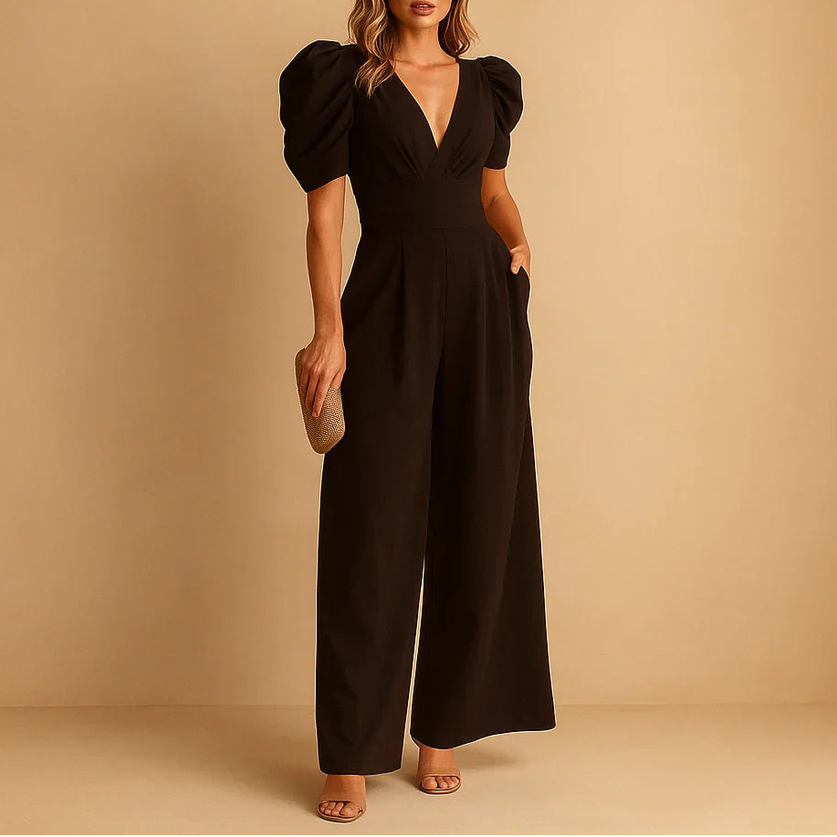 Camila | Eleganter Damen Jumpsuit mit weitem Bein und V-Ausschnitt