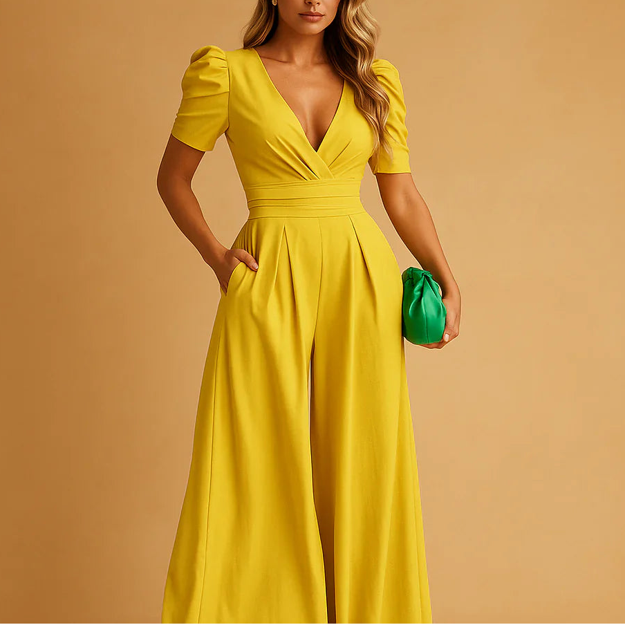 Camila | Eleganter Damen Jumpsuit mit weitem Bein und V-Ausschnitt