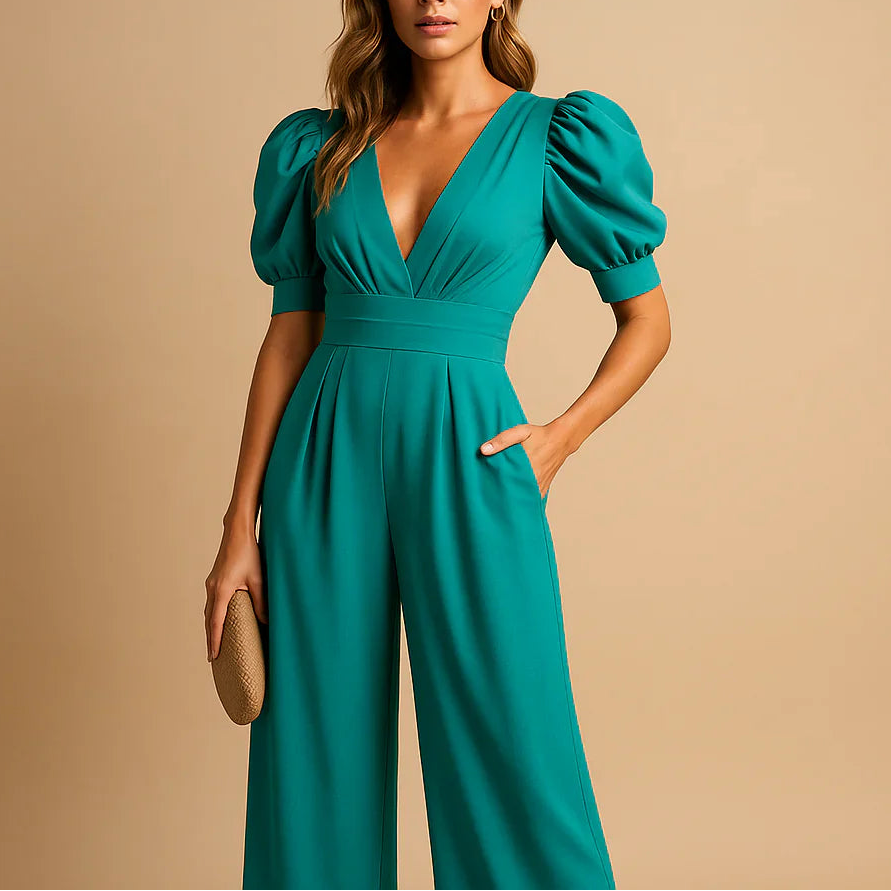Camila | Eleganter Damen Jumpsuit mit weitem Bein und V-Ausschnitt