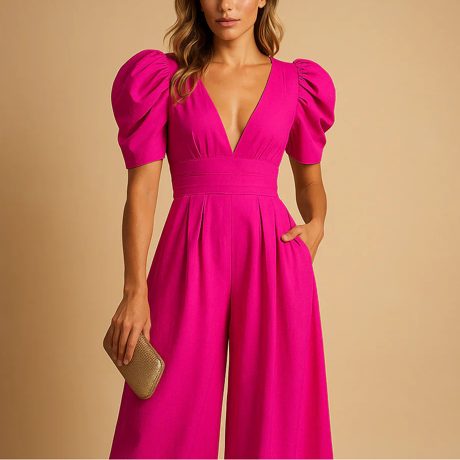 Camila | Eleganter Damen Jumpsuit mit weitem Bein und V-Ausschnitt
