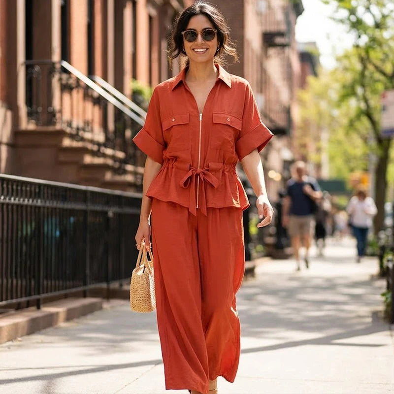 Elina | Bluse und Hose in Leinenoptik für stilvolle Sommertage