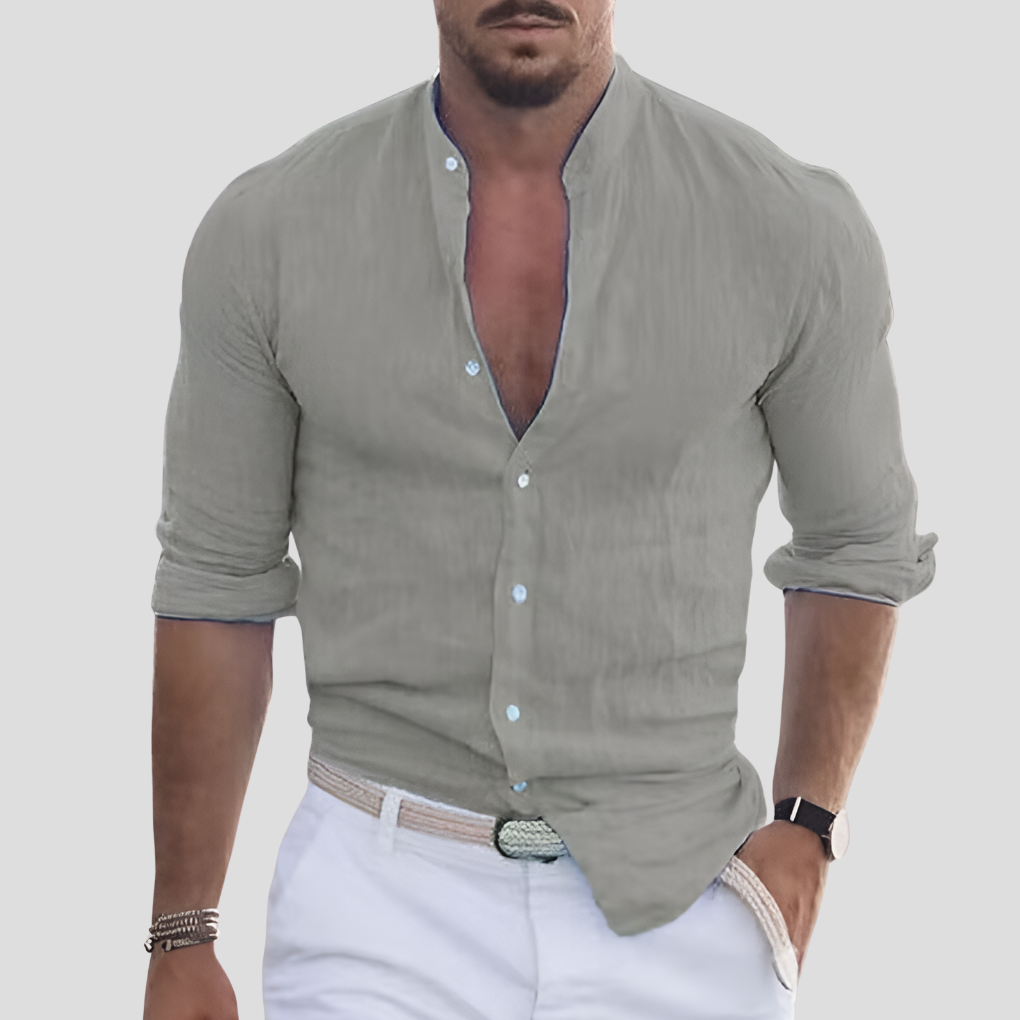 Leandro | Stehkragen Hemd Herren langarm slim fit