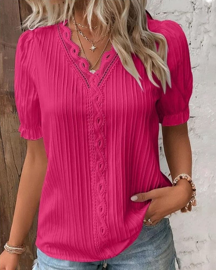 Livia | Damen Bluse mit V-Ausschnitt und Spitzen-Detail