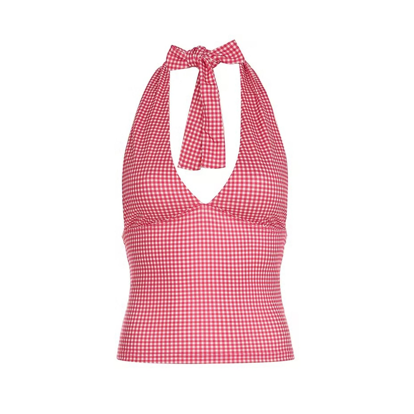 Livia | Neckholder Top mit V-Ausschnitt im Vichy-Karomuster