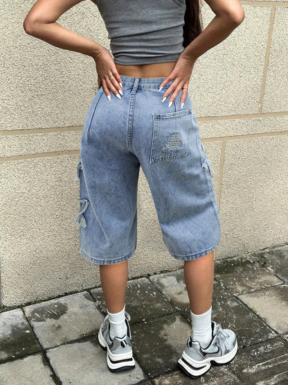Luna | Baggy Jorts aus hellem Denim mit Stern-Detail