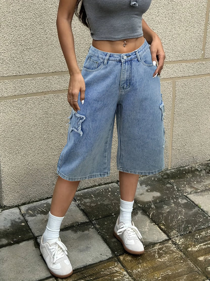 Luna | Baggy Jorts aus hellem Denim mit Stern-Detail