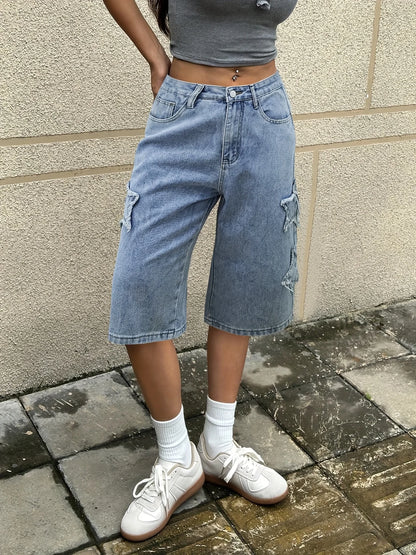 Luna | Baggy Jorts aus hellem Denim mit Stern-Detail