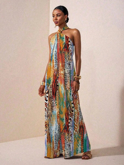 Mireya | Neckholder Kleid mit farbenfrohem Muster