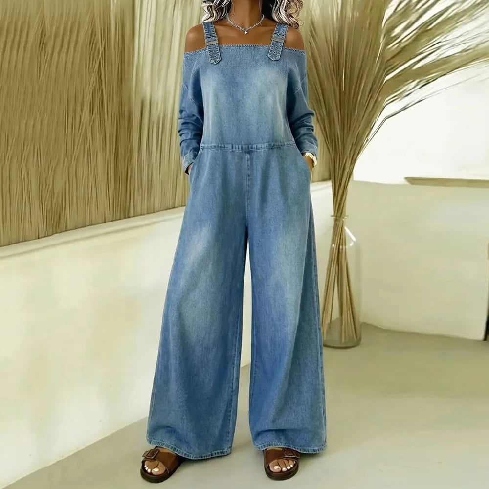 Nelia | Jumpsuit in Jeansoptik mit weitem Bein