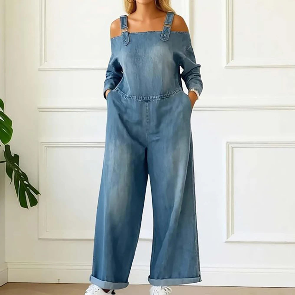 Nelia | Jumpsuit in Jeansoptik mit weitem Bein