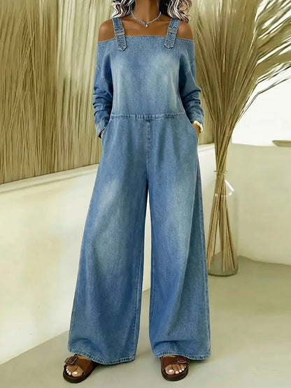 Nelia | Jumpsuit in Jeansoptik mit weitem Bein