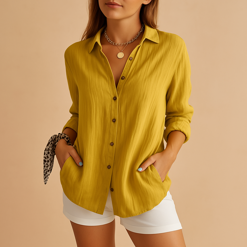 Selina | Damen Hemdbluse langarm mit Knopfleiste locker geschnitten