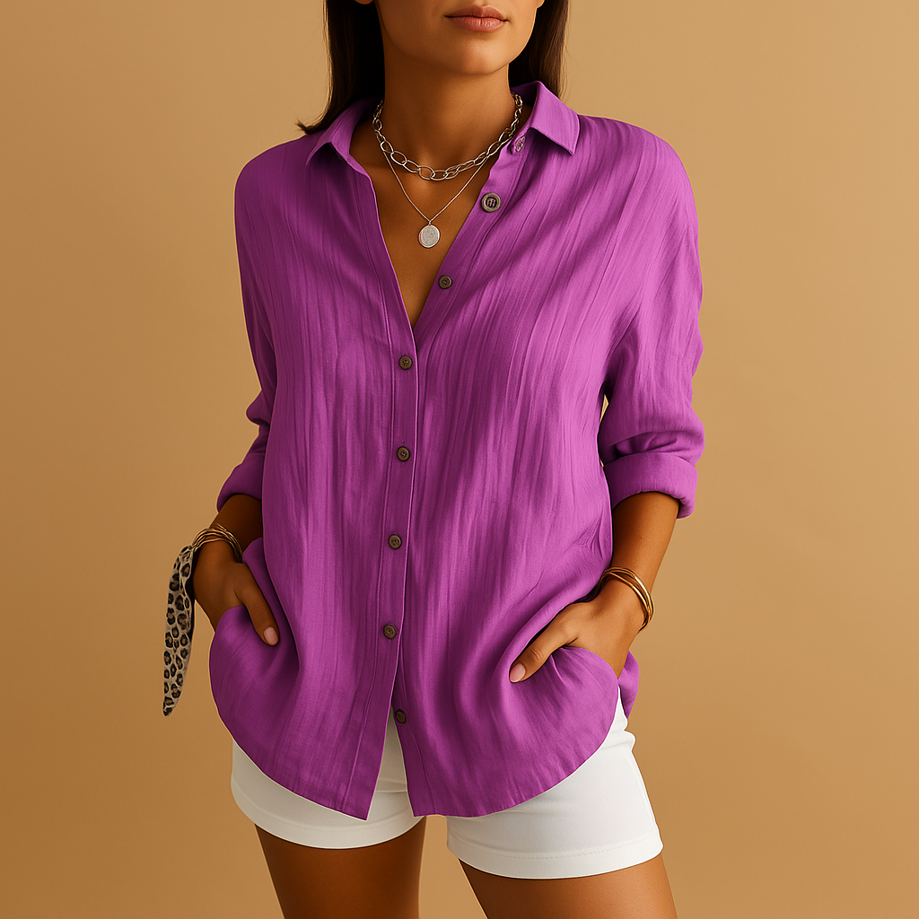 Selina | Damen Hemdbluse langarm mit Knopfleiste locker geschnitten