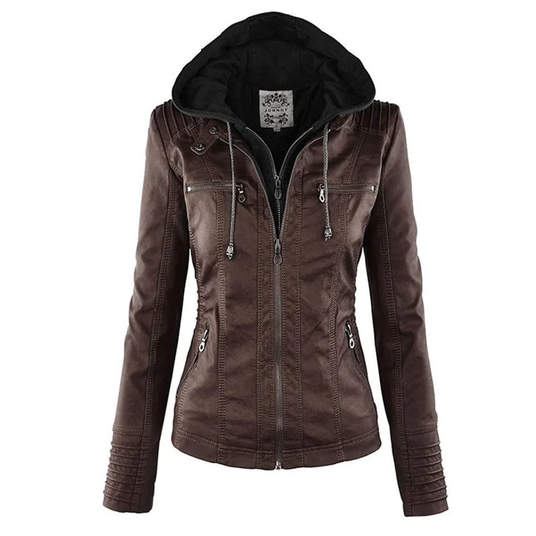 Sienna | Lässige Lederjacke aus Kunstleder mit Kapuze für Damen