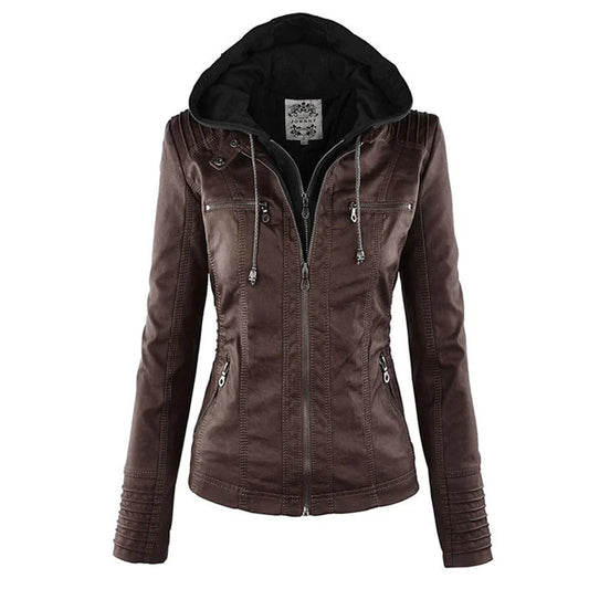 Sienna | Lässige Lederjacke aus Kunstleder mit Kapuze für Damen